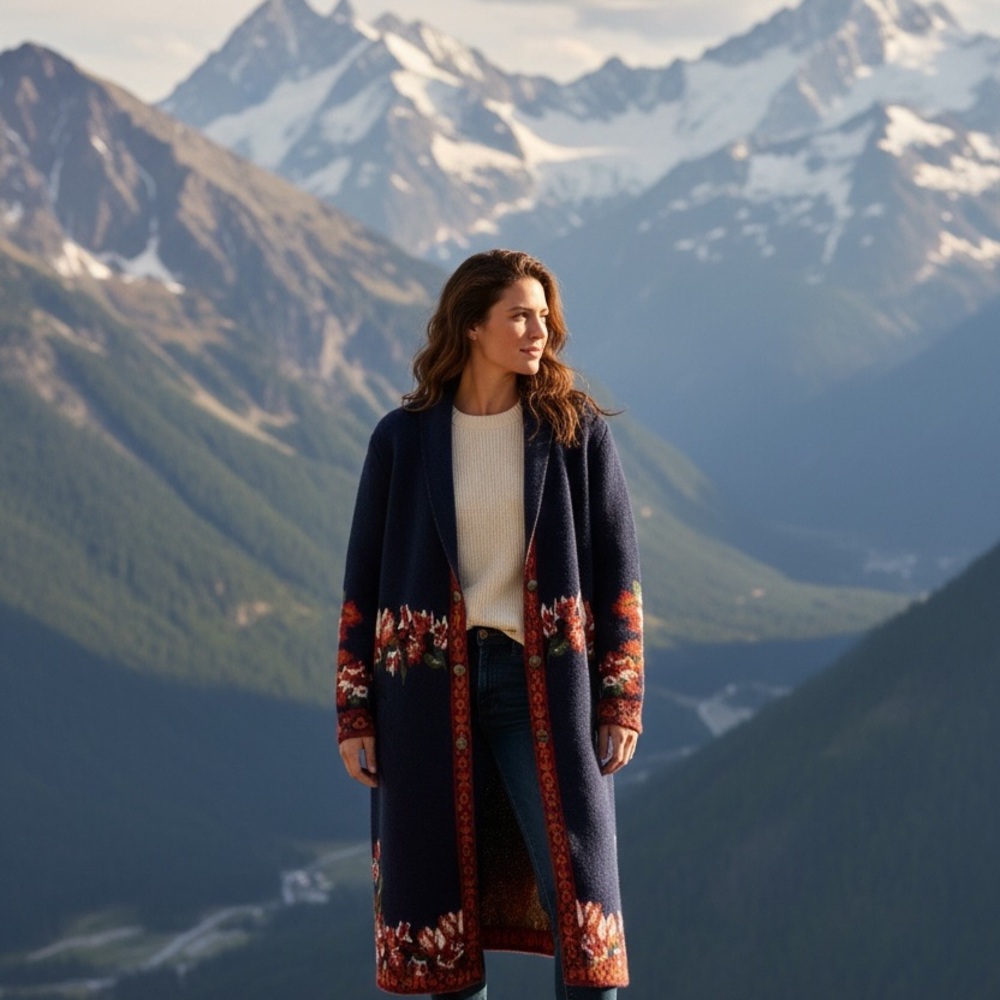 Maxstudio Navy Floral Long pockets $368 Long duster Cardigan boho western large